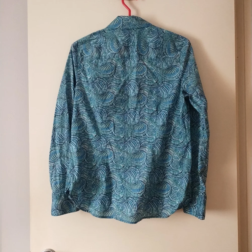 LIBERTY Blue Feather Paisley Cotton Shirt M - Picture 3 of 5